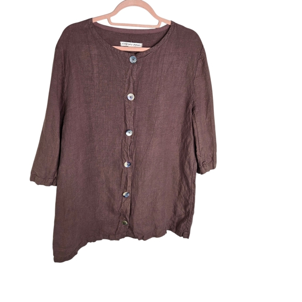 Vtg 90s Christy Allen Lagenlook Linen Button Up Shirt